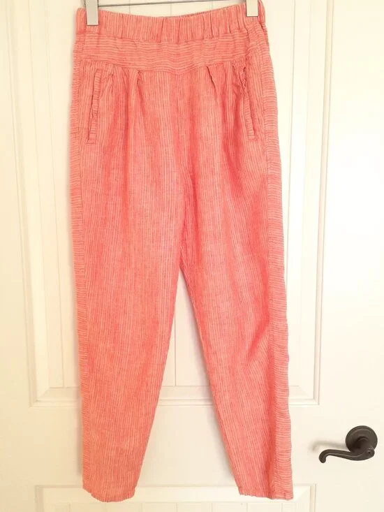 Anthropologie Linen Striped Ankle Pants Orange Size XS - Picture 10 of 10